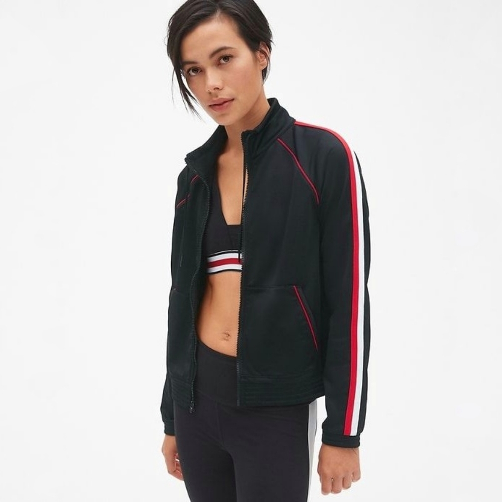 GAP Gapfit Track Jacket Zip-Up Sweatshirt Stripe Black Size XXL